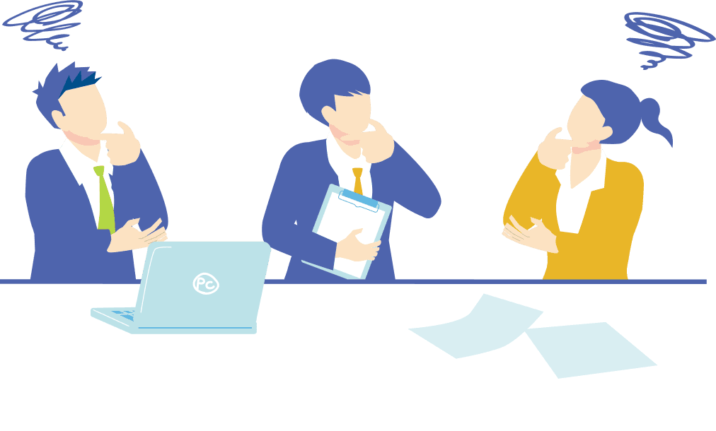 悩んでいるビジネスパーソンたちのイラスト